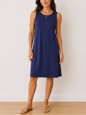 Eileen Fisher Sleeveless Stretch Jersey Shift Dress Navy size medium